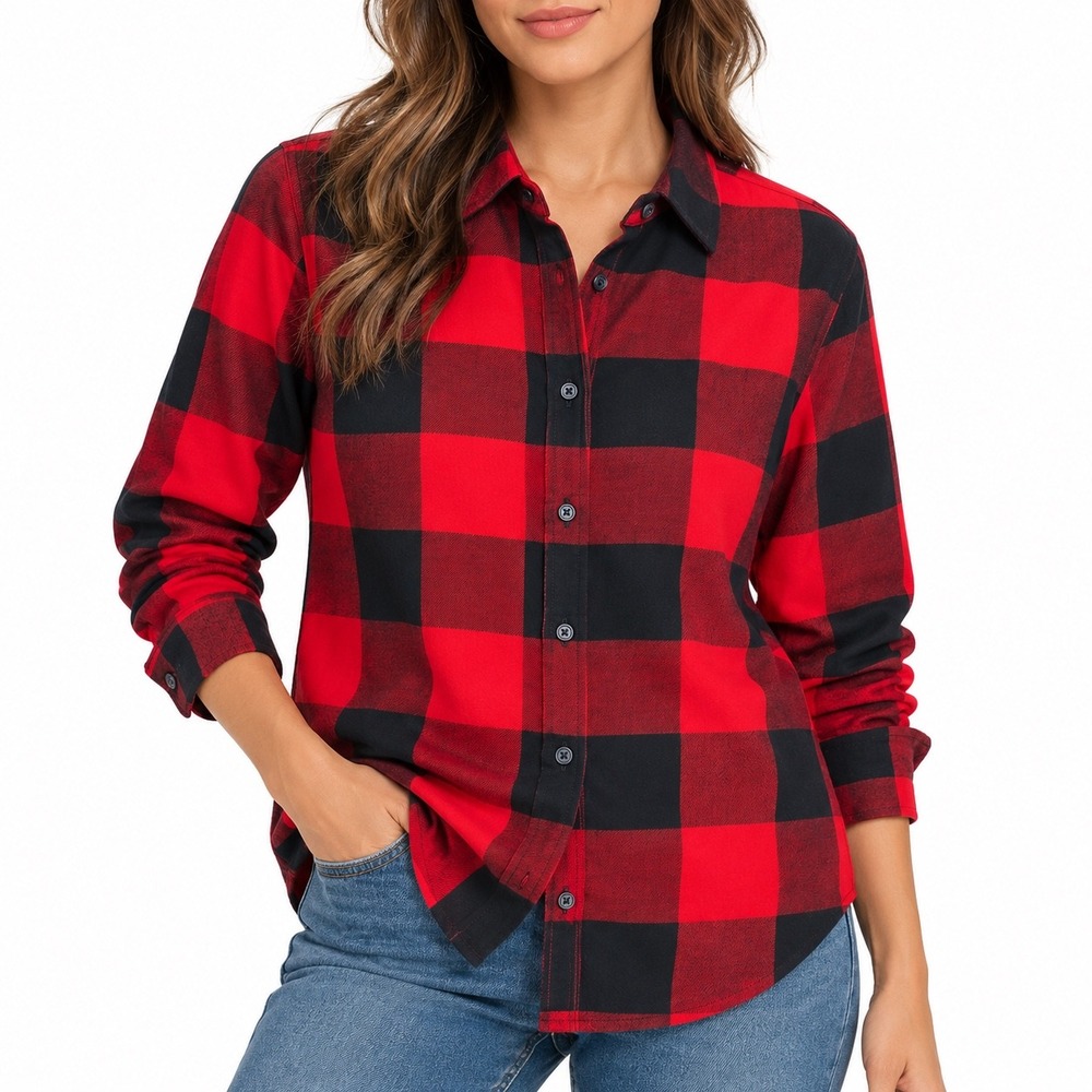 Old Navy Womens Red Black Buffalo Plaid Flannel Button Down Shirt Large L